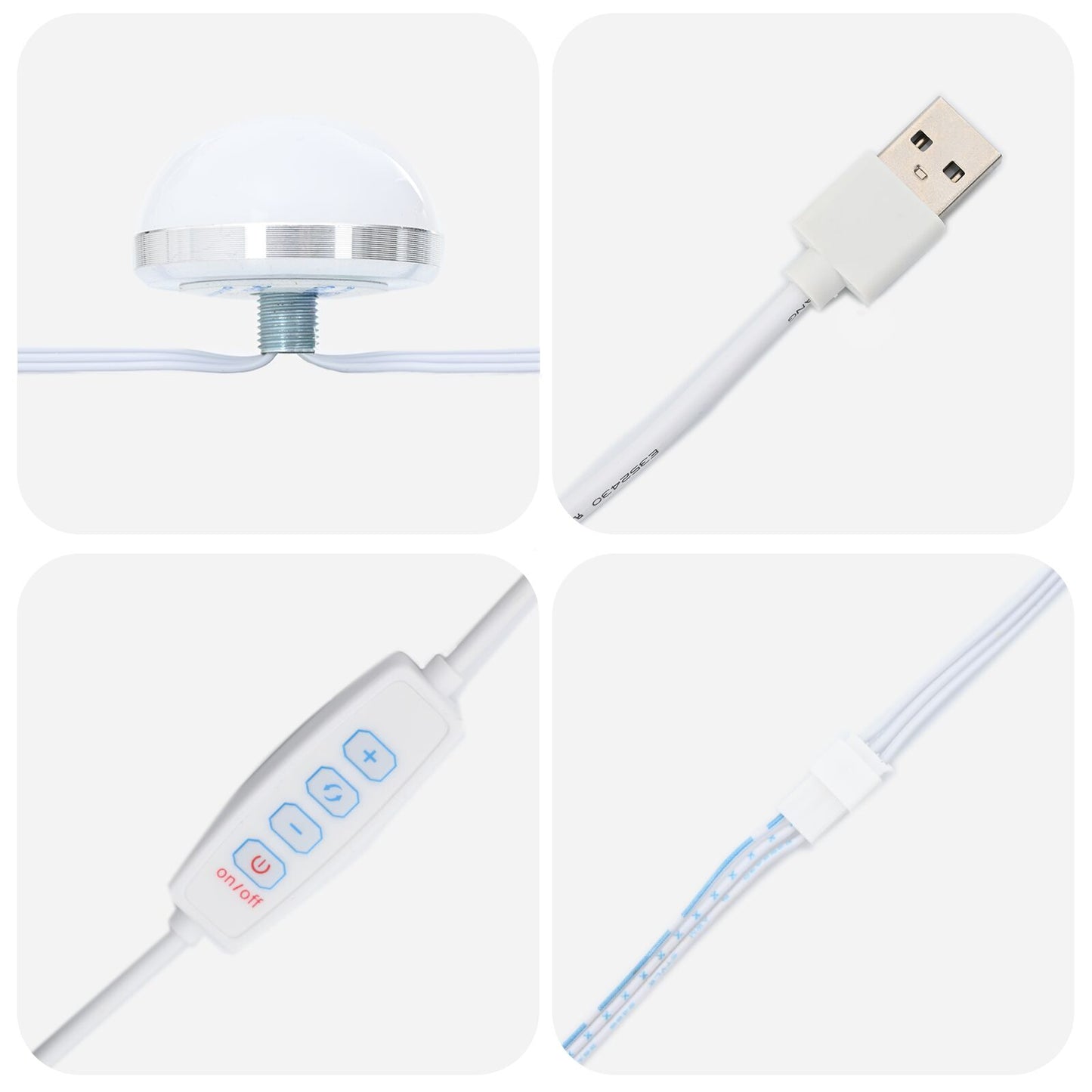 3-delat sminkbord-set med LED, vit konstruerat trä