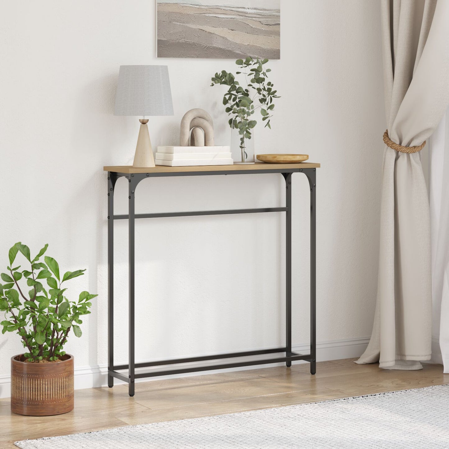 Konsolbord i Artisanek 75x19,5x75 cm, konstruerat trä och stål