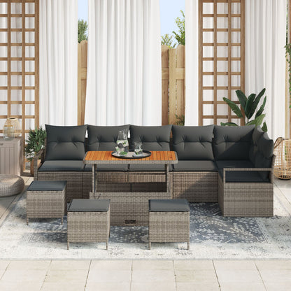 10 Delars Trädgårdsoffgrupp med Kuddar Grå Poly Rattan Akacia, vidaXL 2-sits Trädgårdsoffa med Förvaring & Kuddar Grå Poly Rattan, vidaXL 4 Delars Trädgårdsdining Set med Kuddar Grå Poly Rattan Akacia