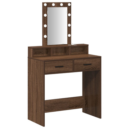 Sminkbord med LED-lampor, Brun Ek, 79x41x140 cm