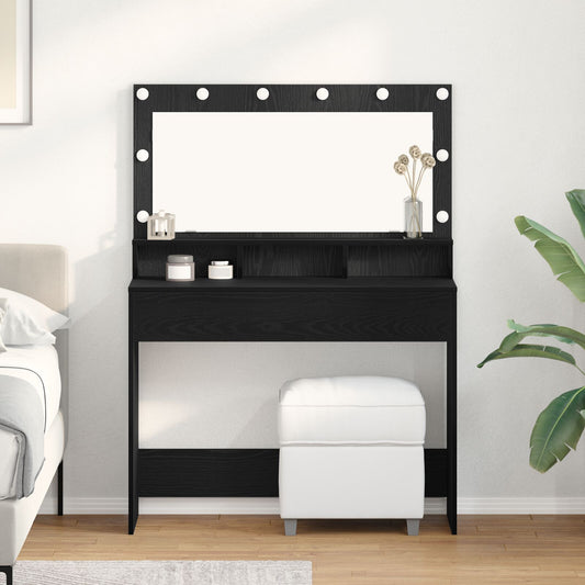 Sminkbord med LED-lampor, Svart Ek, 100x41x135 cm