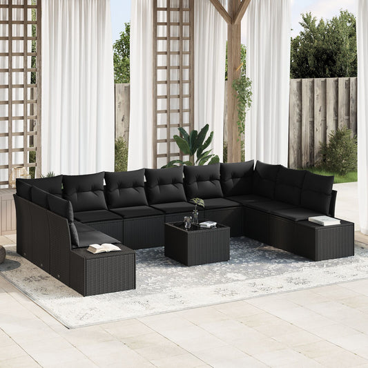 11-delad trädgårdsoff set med kuddar beige poly rattan