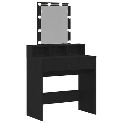 Sminkbord med Spegel och LED-lampor Svart Ek Konstruerat Trä