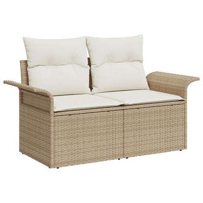 10-delat trädgårdsoffaset med kuddar beige poly rotting