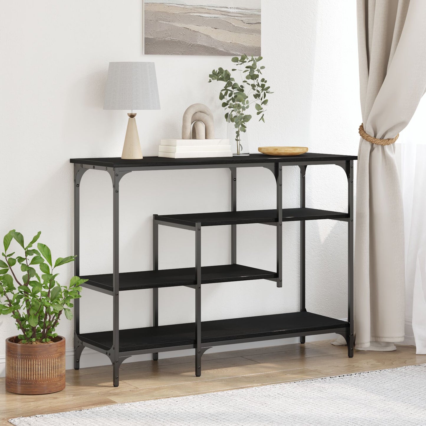 Konsolbord Svart Ek 100x35x75 cm Konstruerat trä och Stål