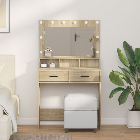 Sminkbord med LED-ljus Sonoma Ek 79x41x135 cm