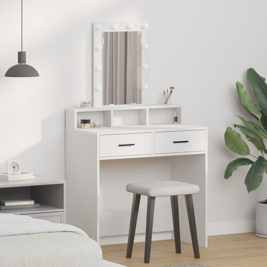 Sminkbord med LED-lampor Vit 79x41x140 cm