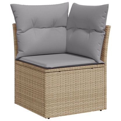 10-delars trädgårdsoffagrupp med kuddar beige poly rotting
