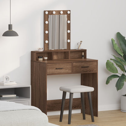 Sminkbord med LED-lampor, Brun Ek, 79x41x140 cm