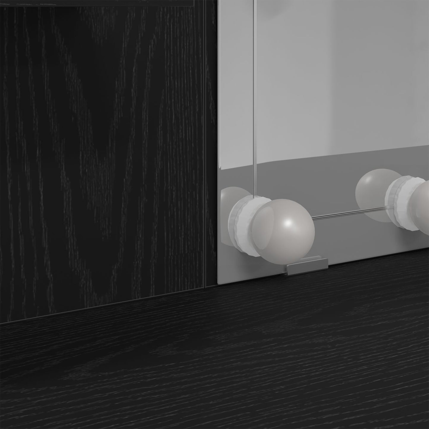 Sminkbord med LED-lampor Svart Ek 96x40x142 cm