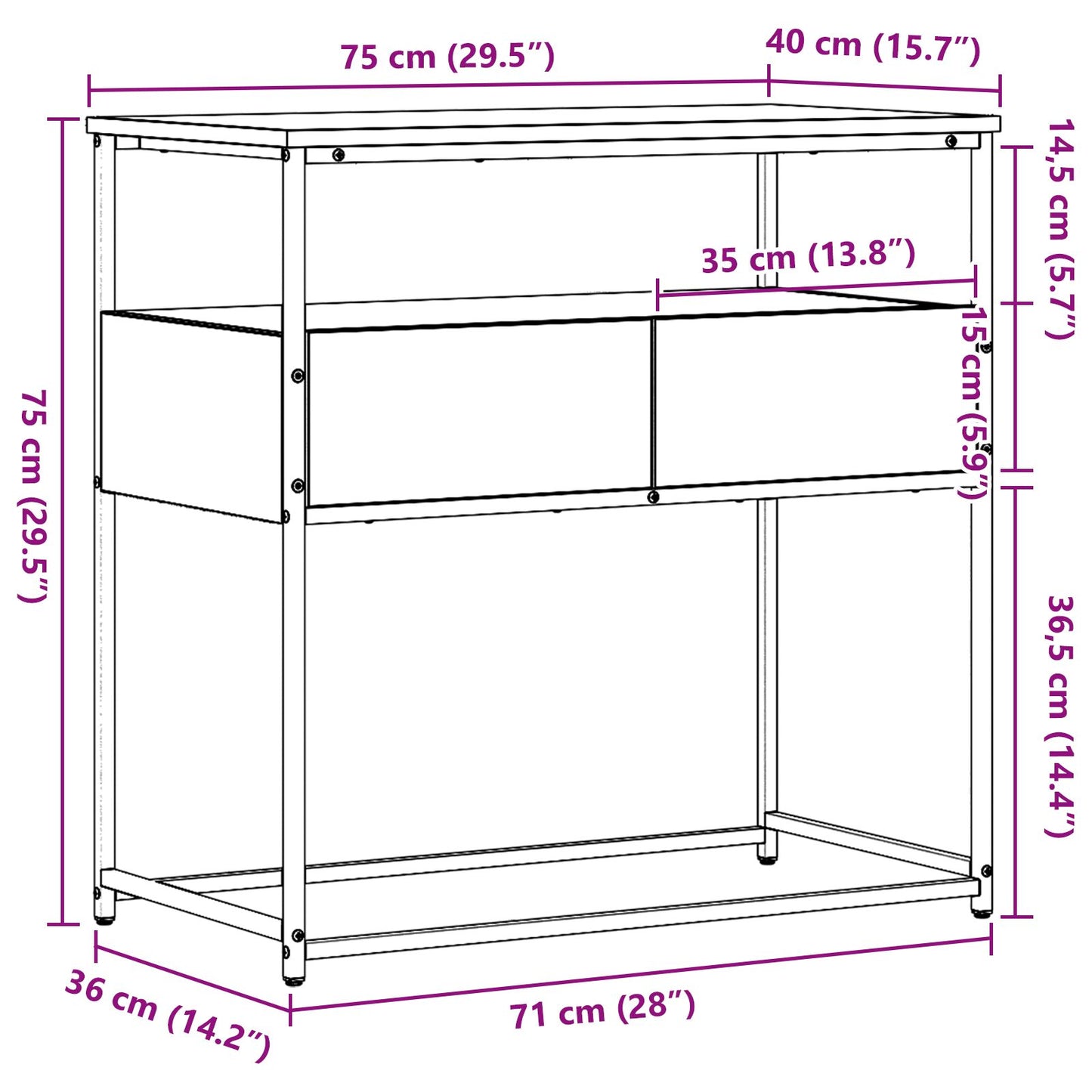 Konsolbord Gammalt Trä 75x40x75 cm Konstruerad Trä och Stål