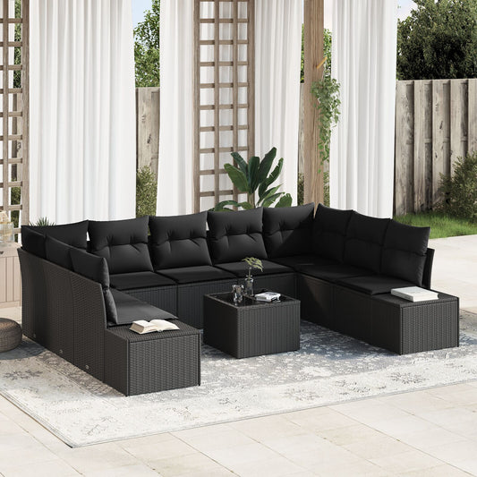 10-delars Trädgårdsoffset med kuddar Beige Poly-rattan