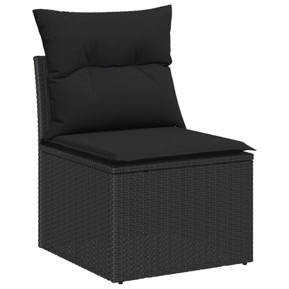 10 delars trädgårdsoff Set med kuddar Svart Poly Rattan