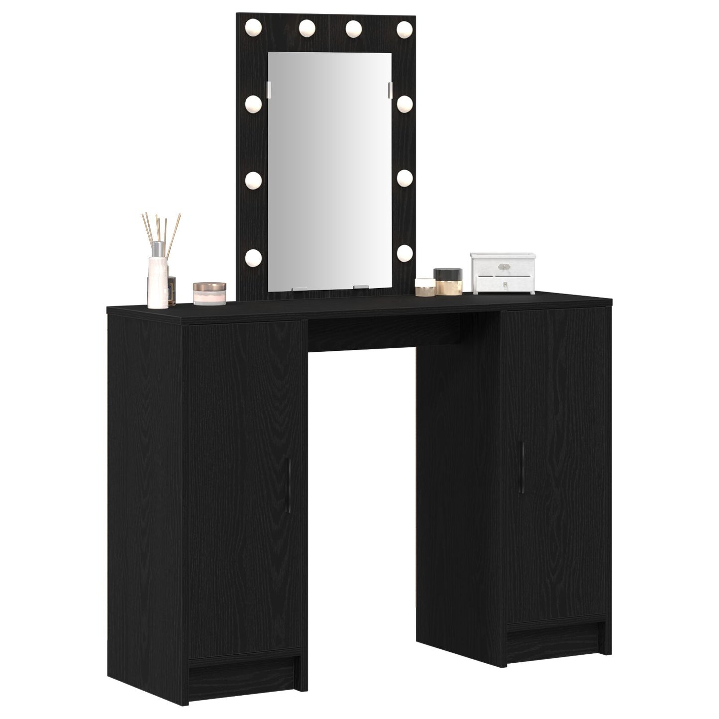 Sminkbord med LED-lampor Svart Ek 102x33x135 cm