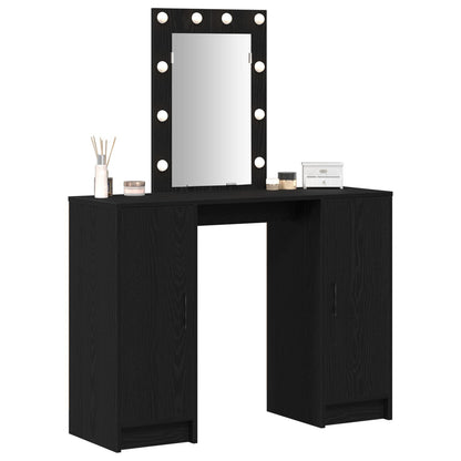 Sminkbord med LED-lampor Svart Ek 102x33x135 cm