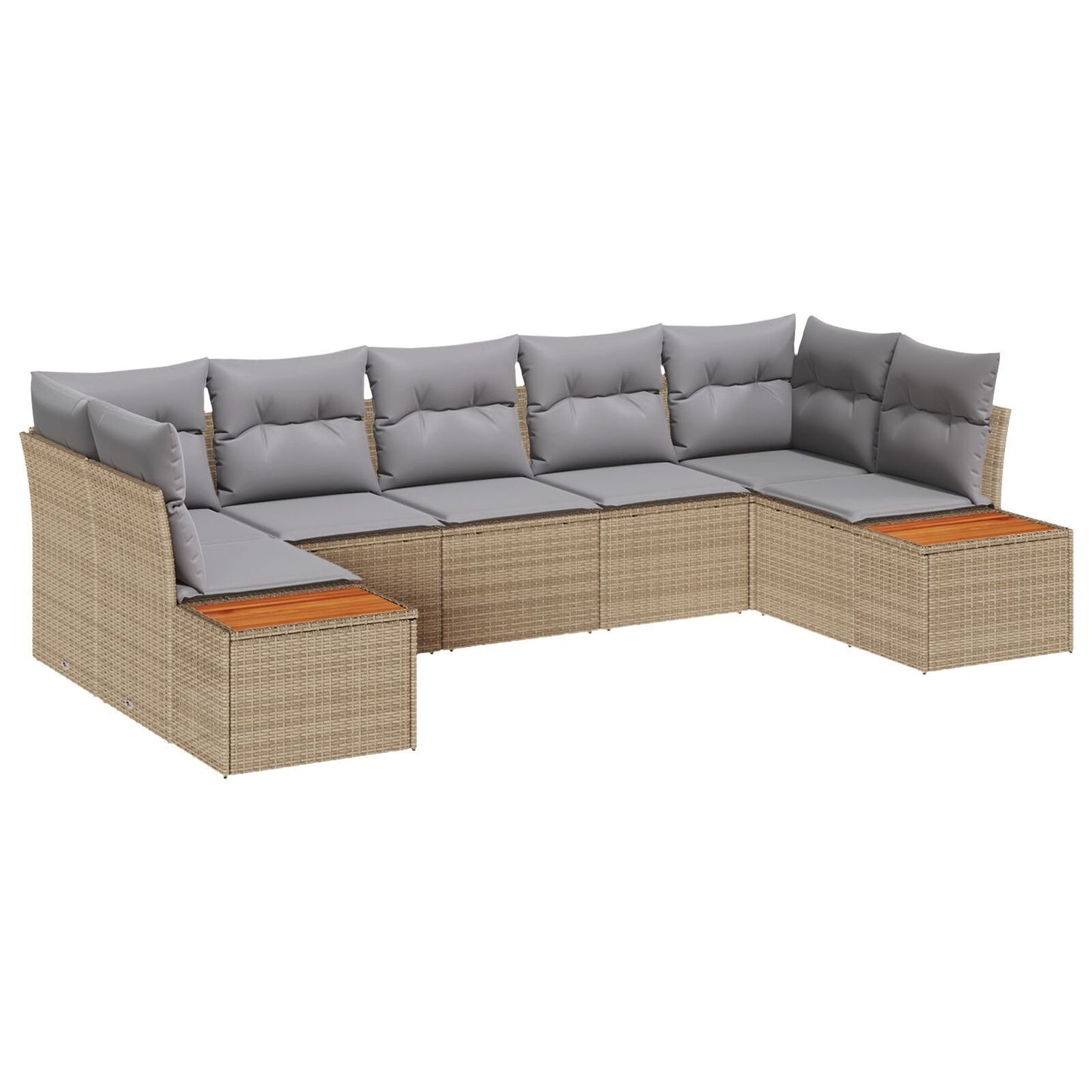 7-delad Trädgårdsoffagrupp med kuddar Beige Poly Rattan Akacia