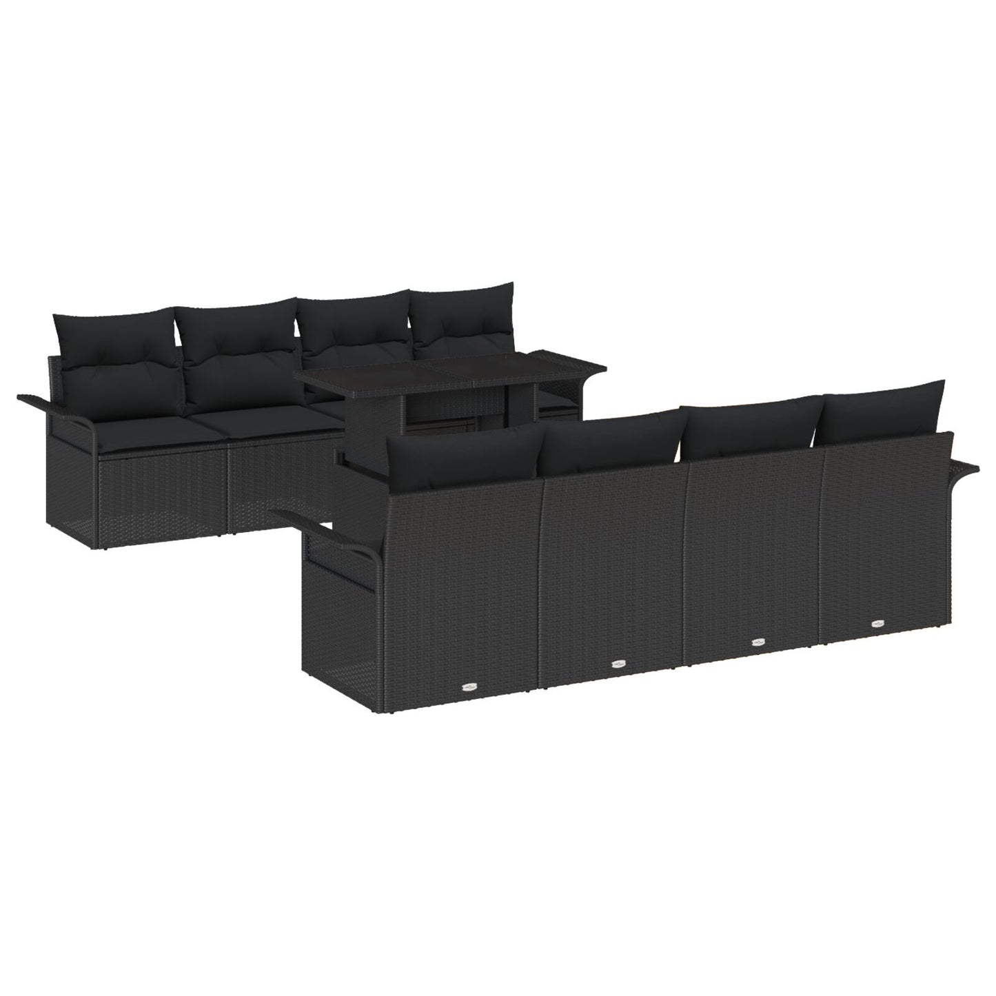9 Delar Trädgårdsofa Set med Dynor Svart Poly Rattan