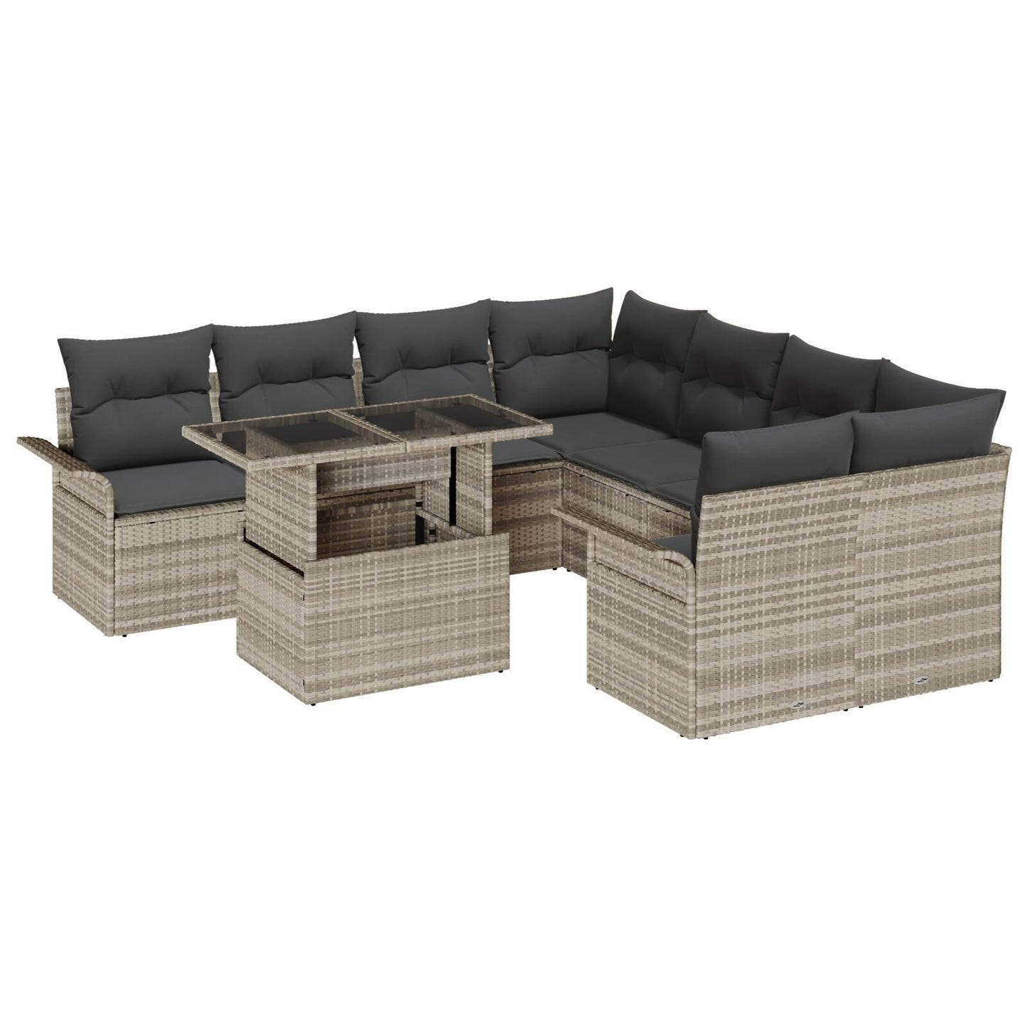 9 Delar Trädgårdsofa Set med Kuddar Ljus Grå Poly Rattan