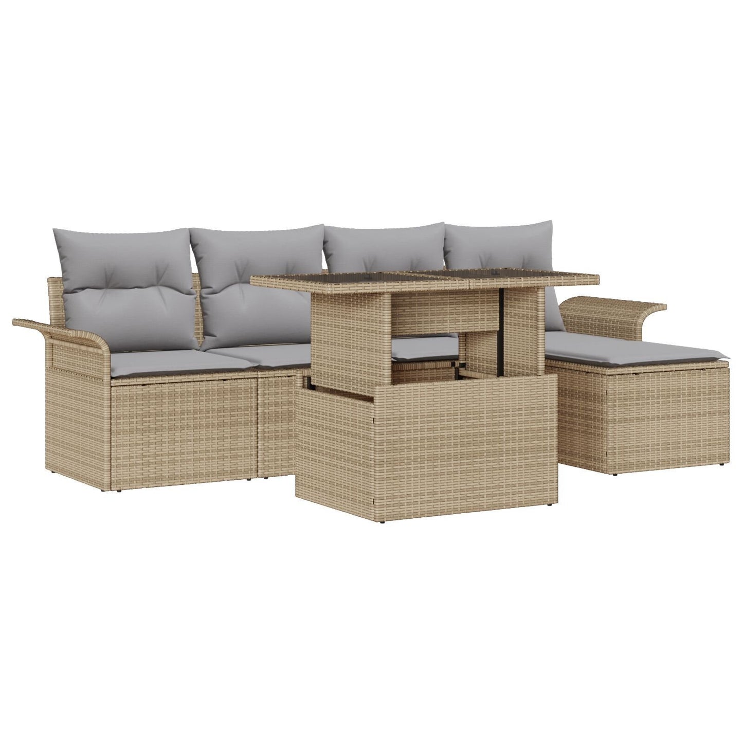 6-delat Trädgårdsoffset med kuddar Beige Poly Rattan