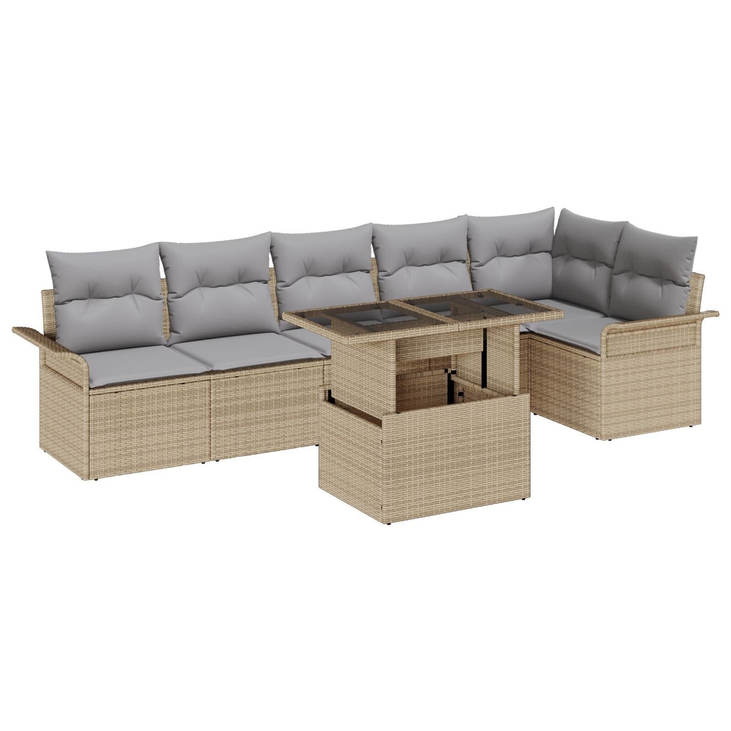 7-delat trädgårdsoffset med kuddar beige poly rotting